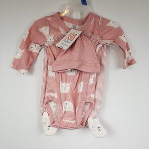 Carters 3 Pack Baby Girls Just One You Long Slv Button Up Onesie Bear Print 3M